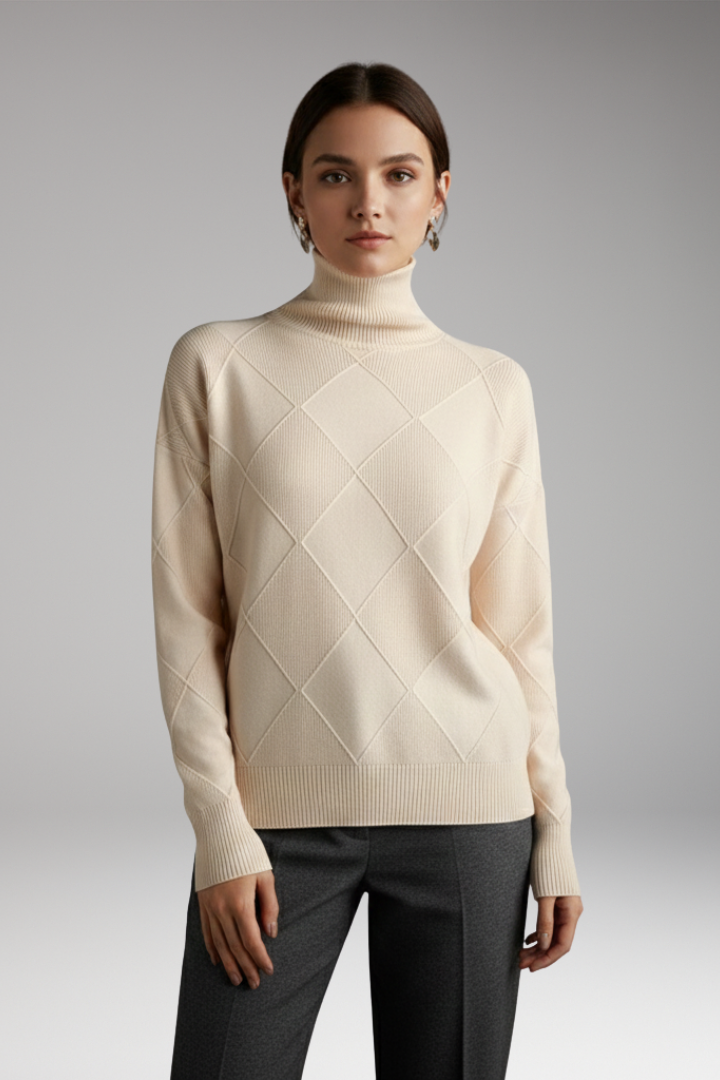 Women's Turtleneck Sweater Textured Knit Ribbed Cuffs