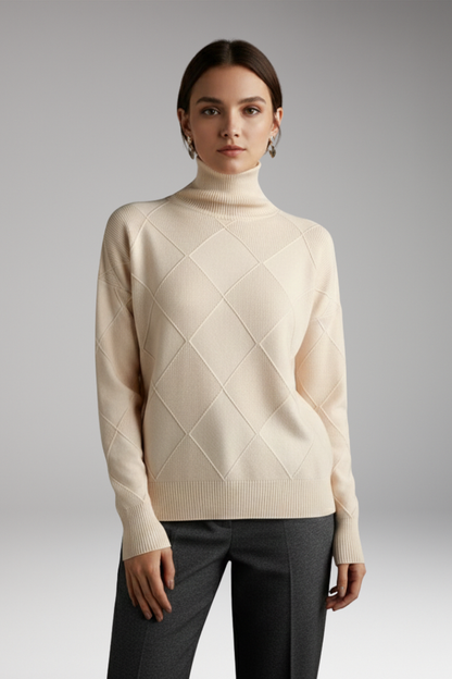 Women's Turtleneck Sweater Textured Knit Ribbed Cuffs