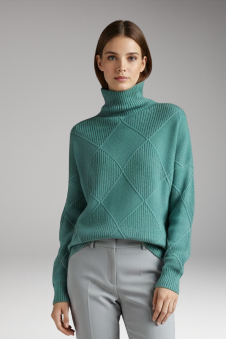 Women's Turtleneck Sweater Textured Knit Ribbed Cuffs