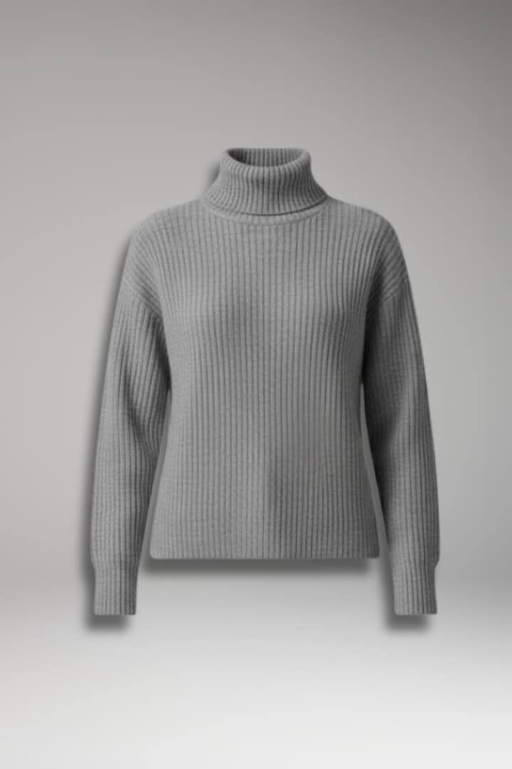 Women's Turtleneck Long Sleeve Sweater Ribbed Neckline - Vonnera