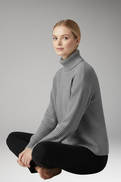 Women's Turtleneck Long Sleeve Sweater Ribbed Neckline