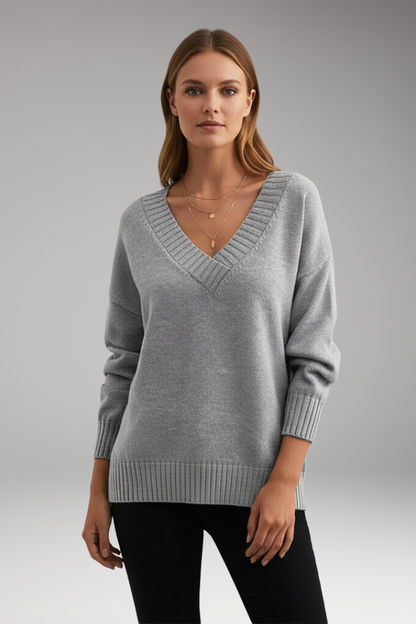 Women's V-Neck Sweater Ribbed Knit