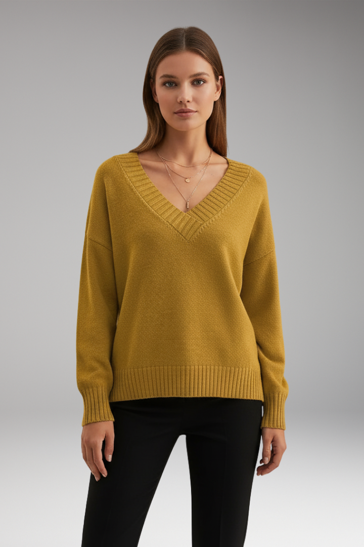 Women's V-Neck Sweater Ribbed Knit