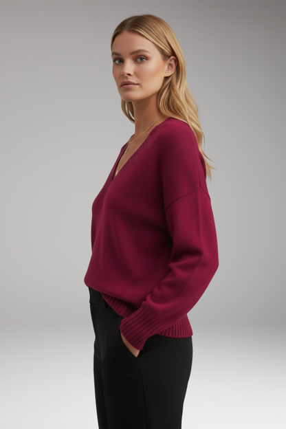 Women's V-Neck Sweater Ribbed Knit