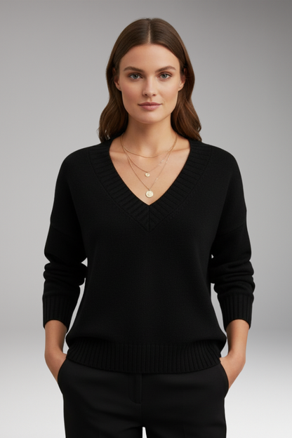 Women's V-Neck Sweater Ribbed Knit
