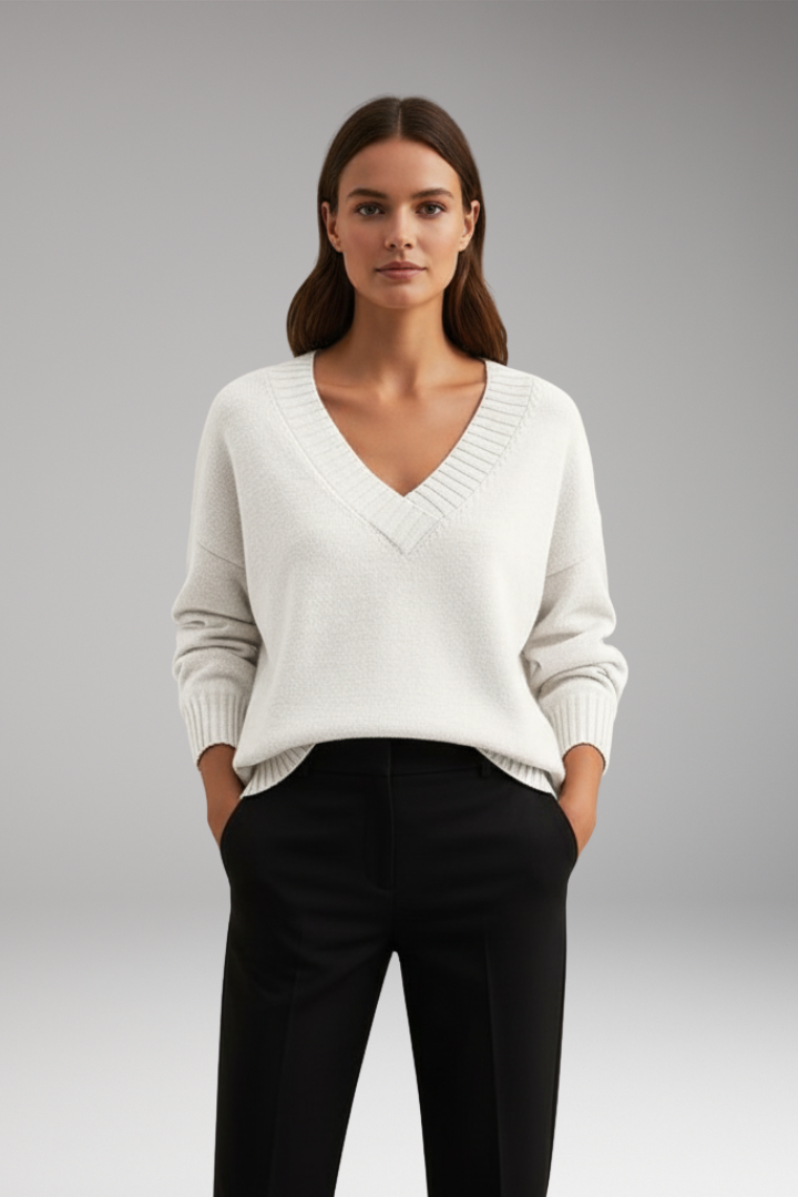 Women's V-Neck Sweater Ribbed Knit