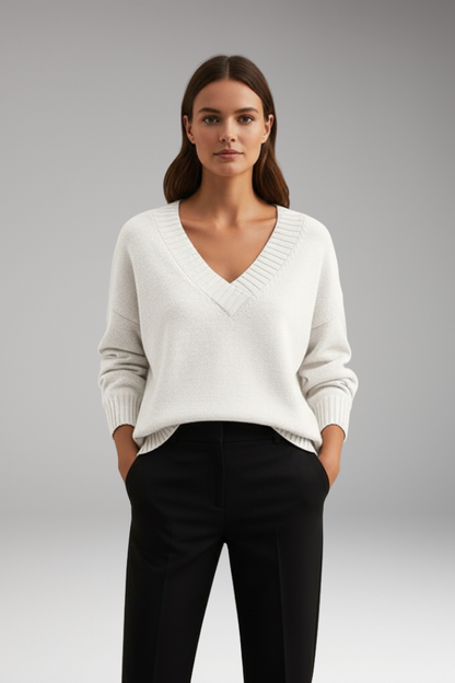 Women's V-Neck Sweater Ribbed Knit