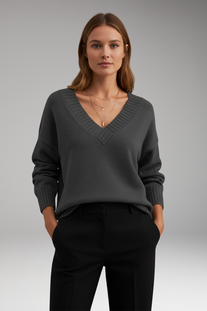 Women's V-Neck Sweater Ribbed Knit
