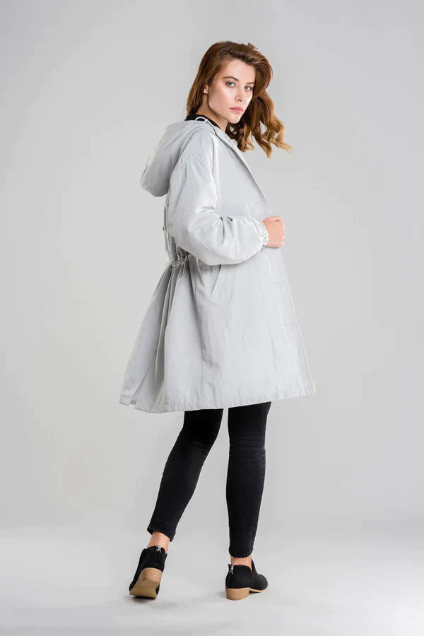 Women's Waterproof Hooded Jacket Button Closure