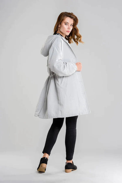Women's Waterproof Hooded Jacket Button Closure