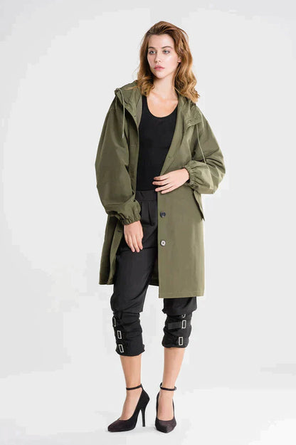 Women's Waterproof Hooded Jacket Button Closure