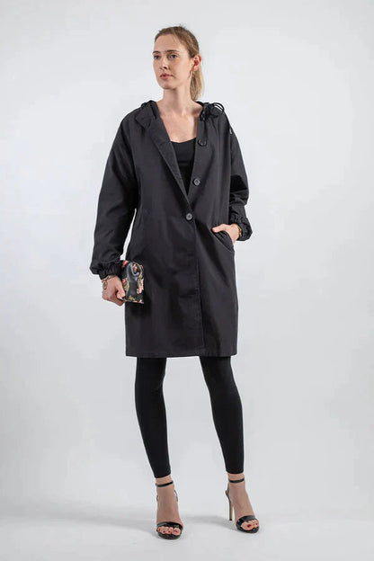 Women's Waterproof Hooded Jacket Button Closure