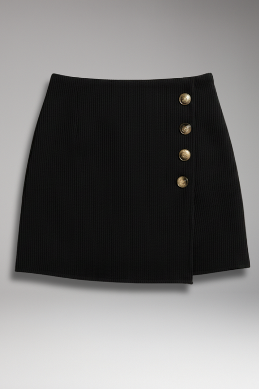 Women's Woven Elastic Waist Skirt with Buttons - Vonnera