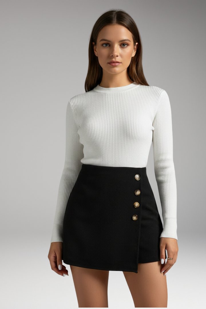 Women's Woven Elastic Waist Skirt with Buttons