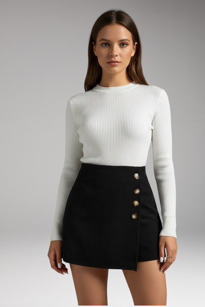 Women's Woven Elastic Waist Skirt with Buttons