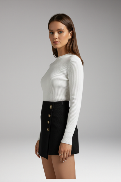 Women's Woven Elastic Waist Skirt with Buttons