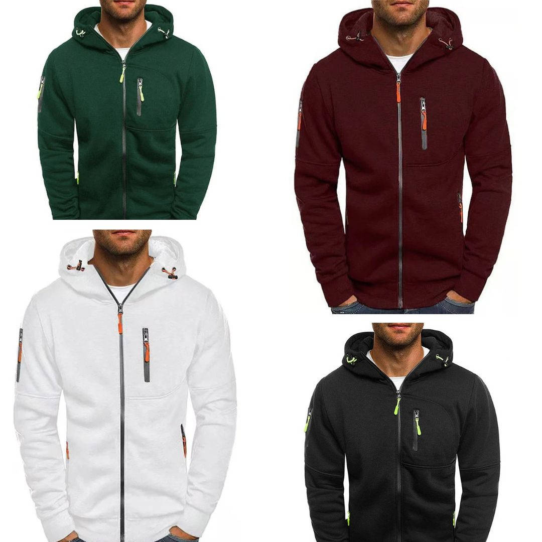 Premium Men's Full Zip Up Hoodie - Soft Polyester, All-Season Comfort, Secure Pockets