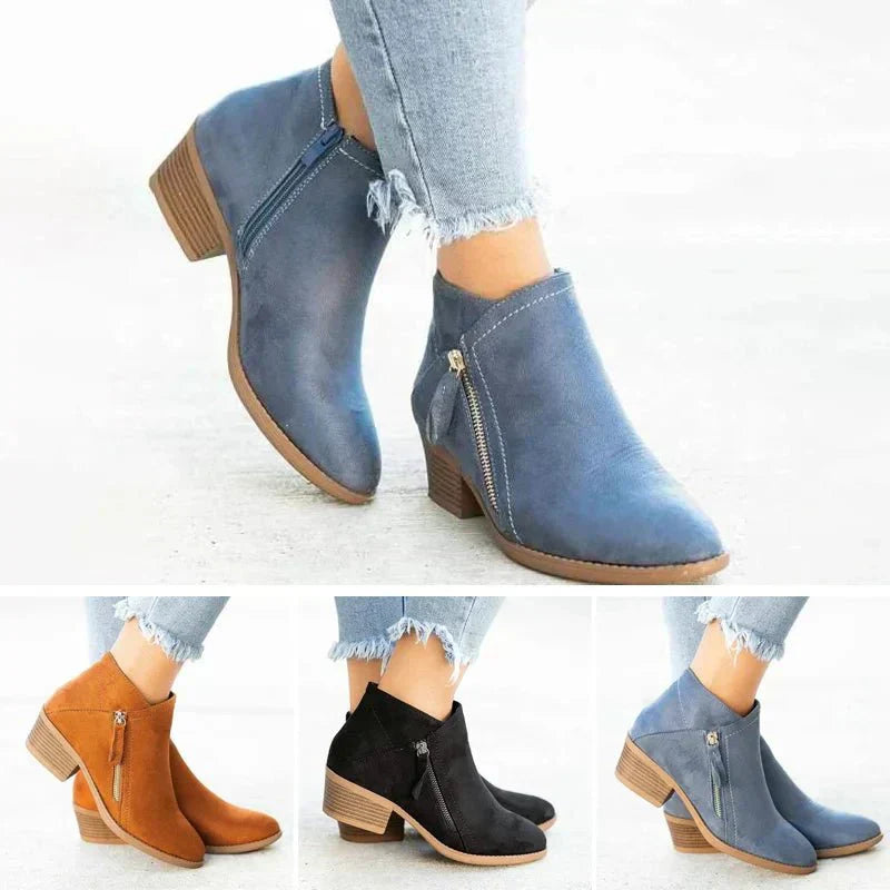 Women's Ankle Boots Side Zip Low Heel