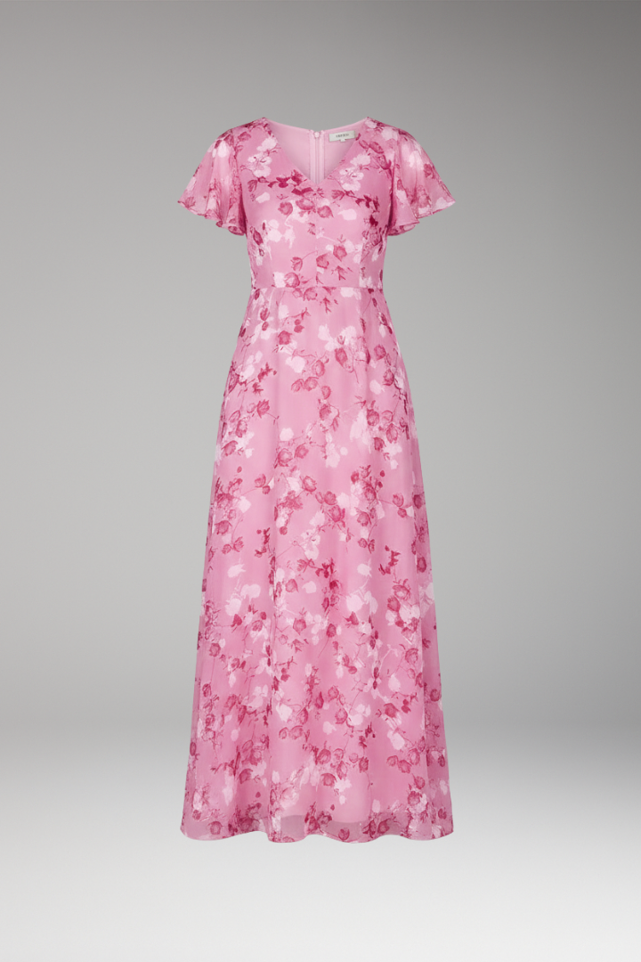 Women's Floral Maxi Dress V-Neck Ruffle Sleeves - Vonnera