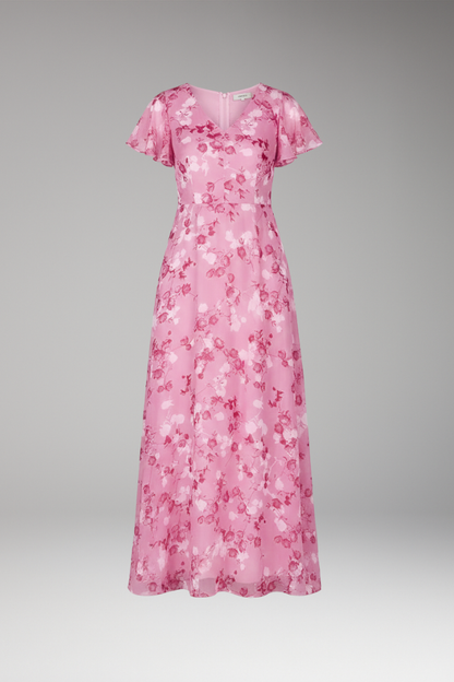 Women's Floral Maxi Dress V-Neck Ruffle Sleeves - Vonnera
