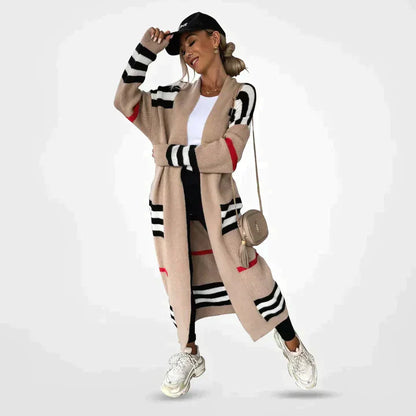 Women's Striped Long Knit Cardigan - Vonnera