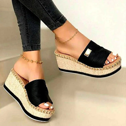 Women's Woven Jute Wedge Sandals Open-Toe Natural Brown - Vonnera