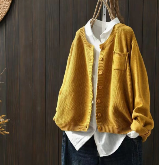 Women's Long Sleeve Cardigan Ribbed Trim