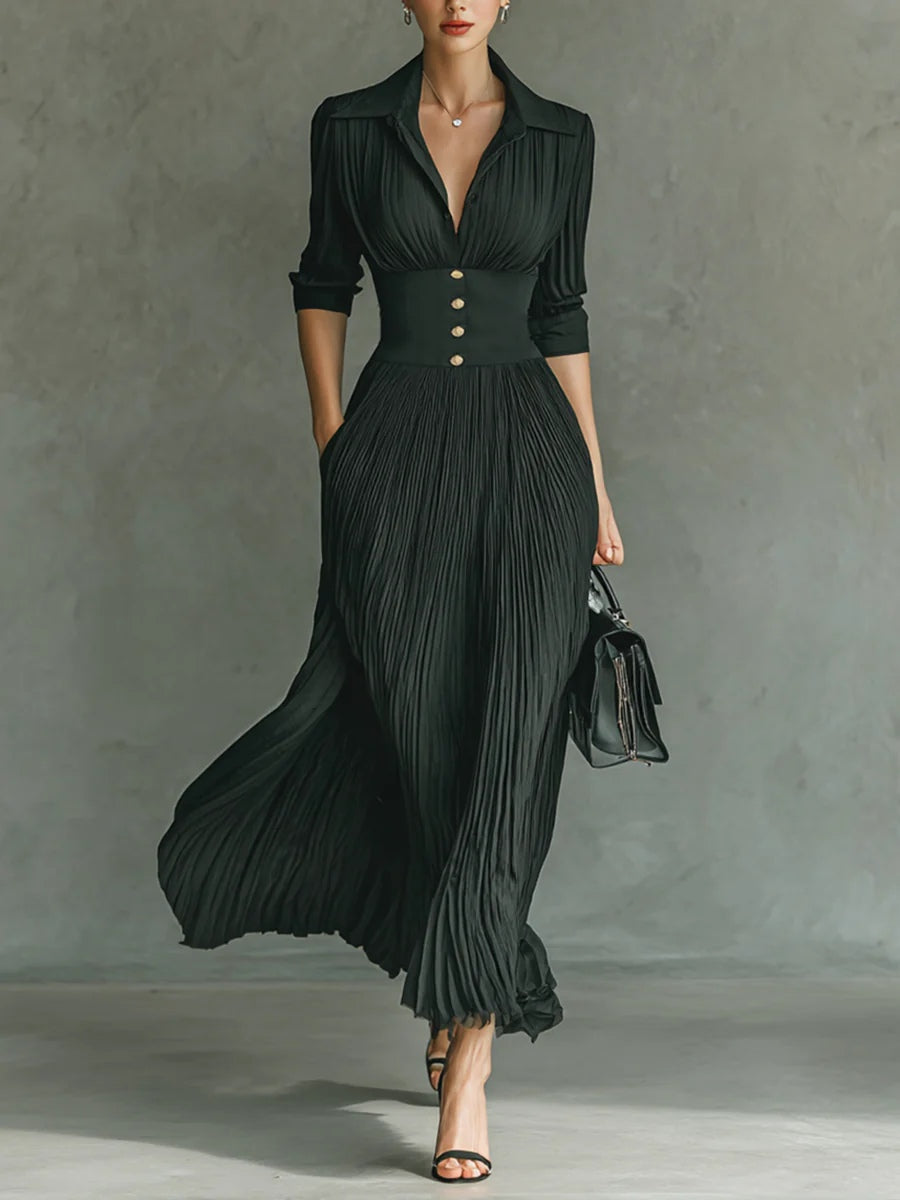 Women's Maxi Dress Lapel Neckline - Vonnera