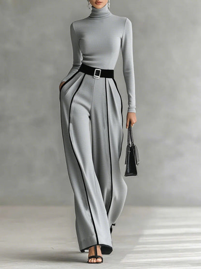 Women's High-Neck And Wide Leg Pants Set