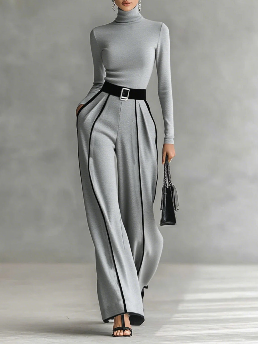 Women's Two Piece Set High Neck Wide Leg Pants