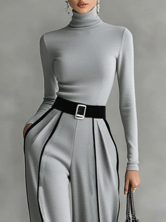 Women's Two Piece Set High Neck Wide Leg Pants