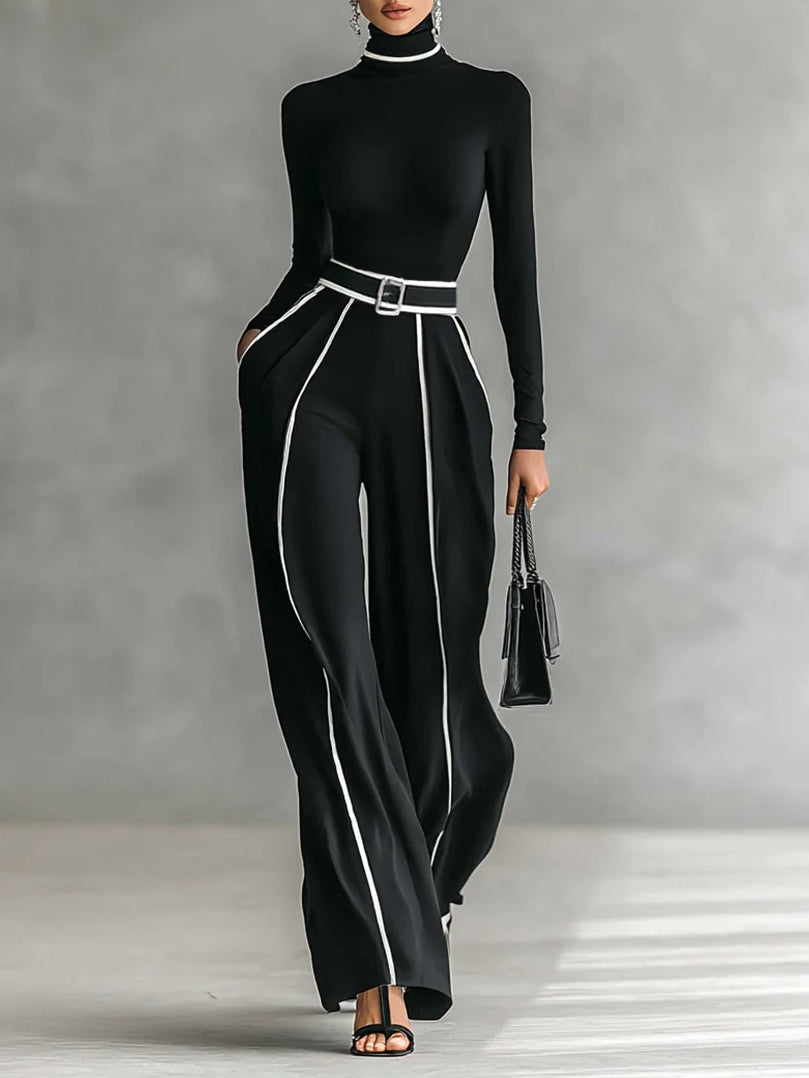 Women's Two Piece Set High Neck Wide Leg Pants - Vonnera