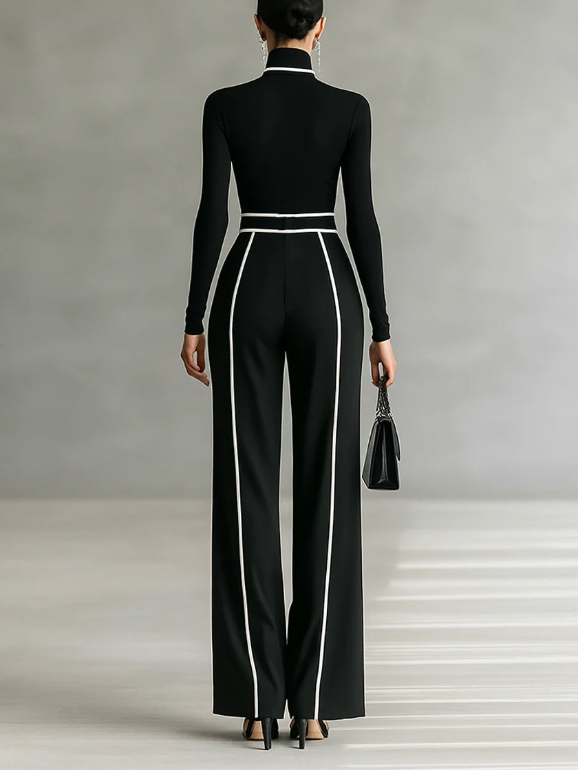 Women's High-Neck And Wide Leg Pants Set