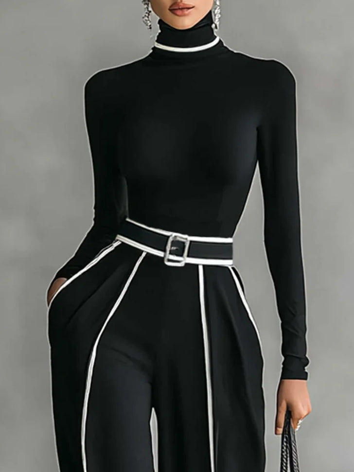 Women's Two Piece Set High Neck Wide Leg Pants