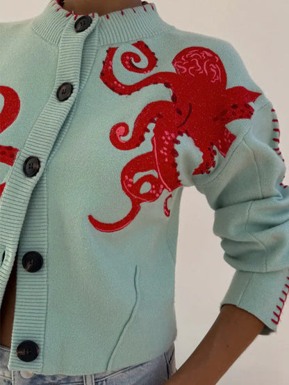 Women's Graphic Cardigan Octopus Design