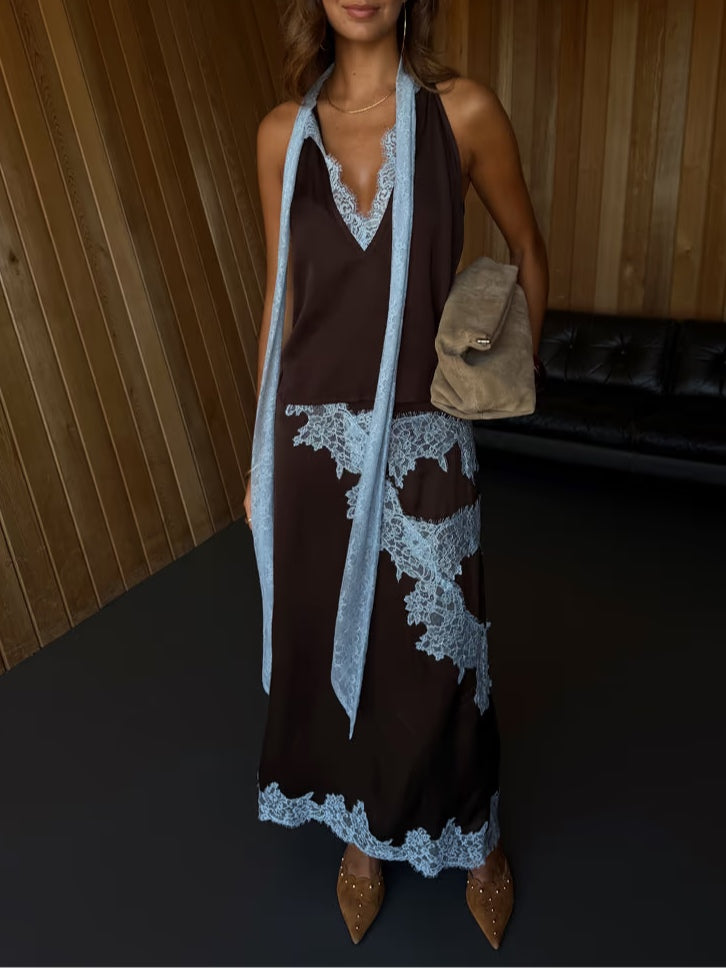 Women's Halter Two Piece Set Maxi Skirt