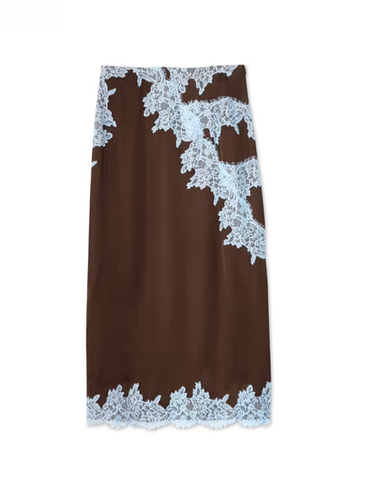 Women's Lace And Skirt Set Brown Blue
