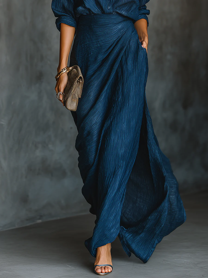 Women's Two Piece Suit Shirt Maxi Skirt