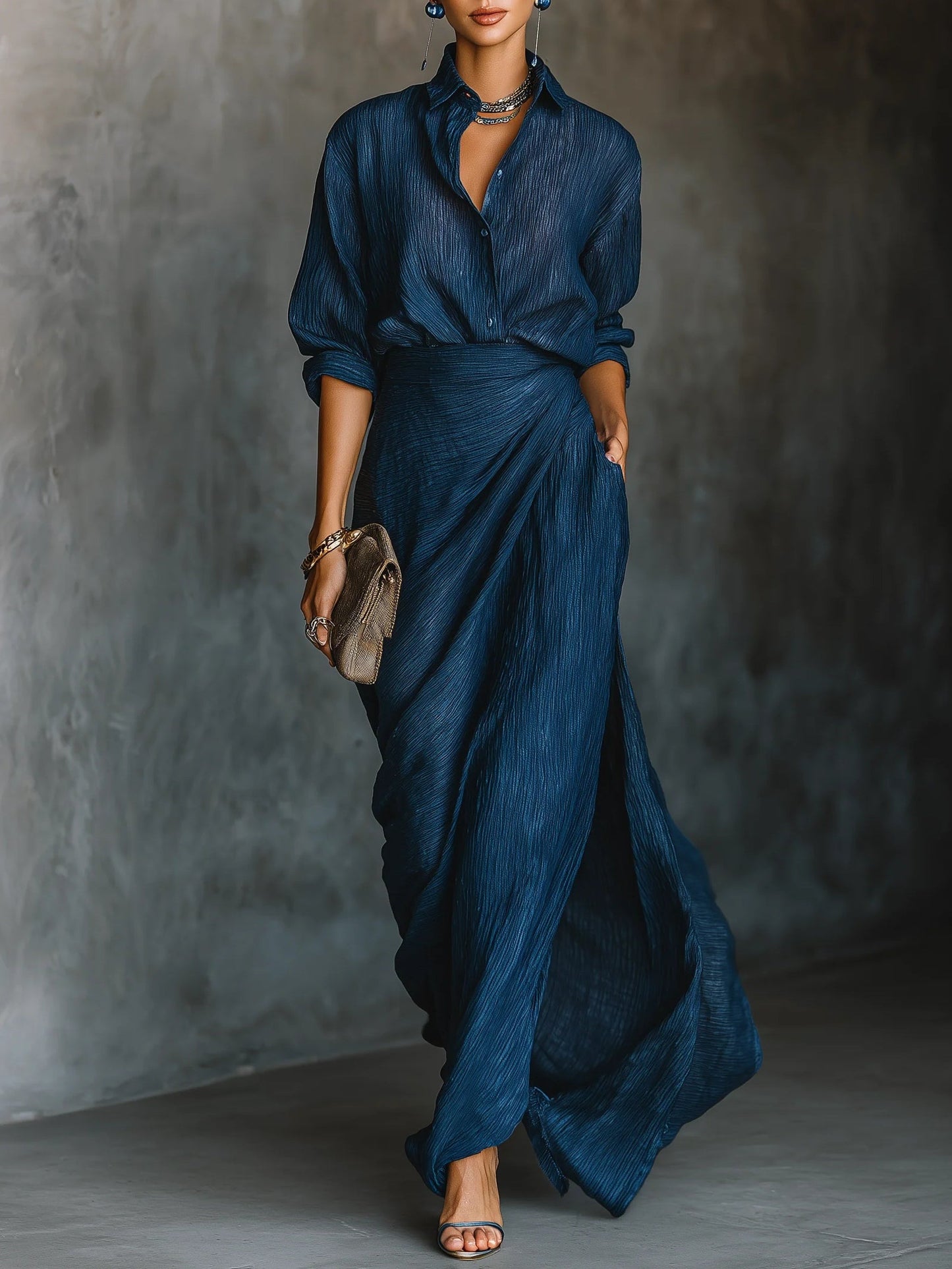 Women's Elegant Shirt And Long Skirt Set - Vonnera
