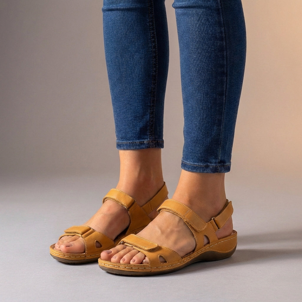 Comfort Sandals Adjustable Straps Cushioned Sole Brown