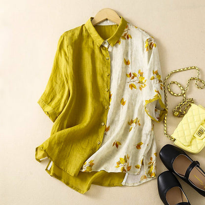 Lila Two-Tone Linen Blouse
