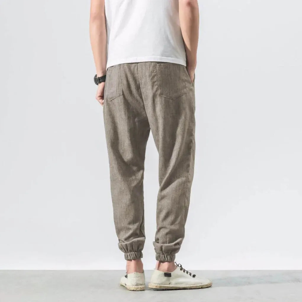 Men's Cotton Linen Comfort Pants Lightweight Beige