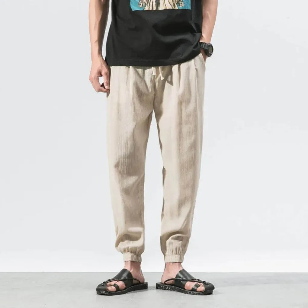 Men's Cotton Linen Comfort Pants Lightweight Beige