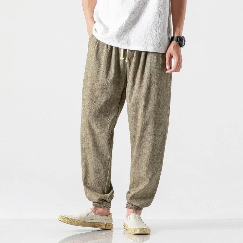 Men's Cotton Linen Pants Lightweight Beige