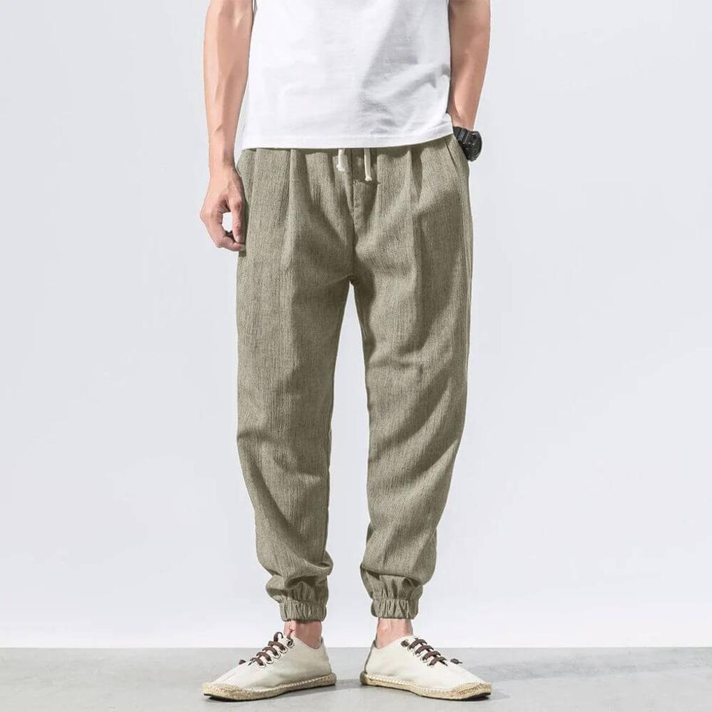 Men's Cotton Linen Pants Lightweight Beige