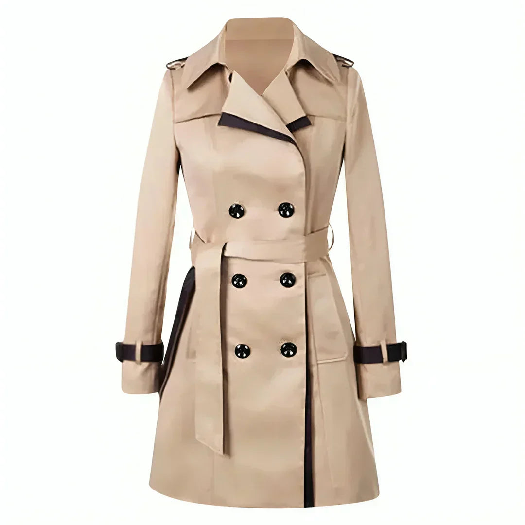 Women's Double-Breasted Trench Coat Belted Adjustable Cuffs - Vonnera
