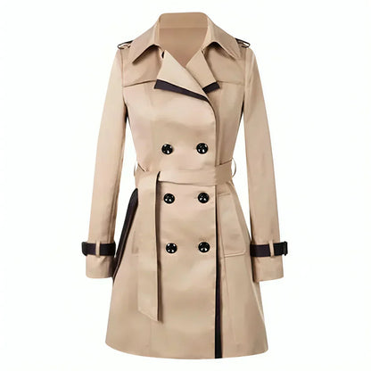 Women's Double-Breasted Trench Coat Belted Adjustable Cuffs - Vonnera