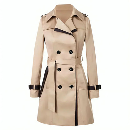 Women's Double Breasted Trench Coat Belted Contrast Trim - Vonnera