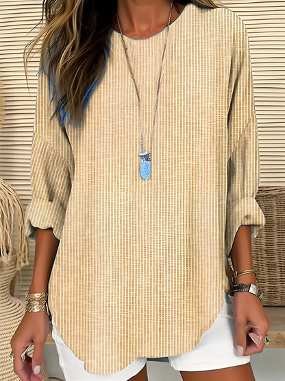 Women's Round Neck Blouse Vertical Stripe