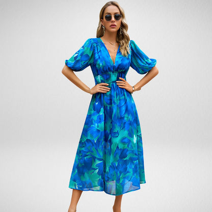 Women's V Neck Flowy Dress Violet